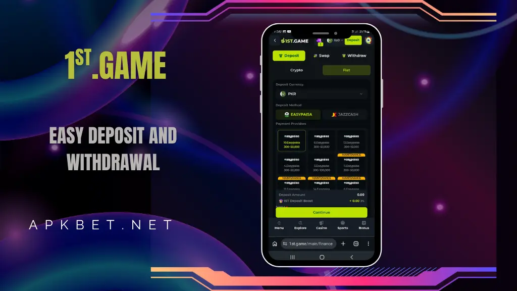 1st game easy deposit and withdraw